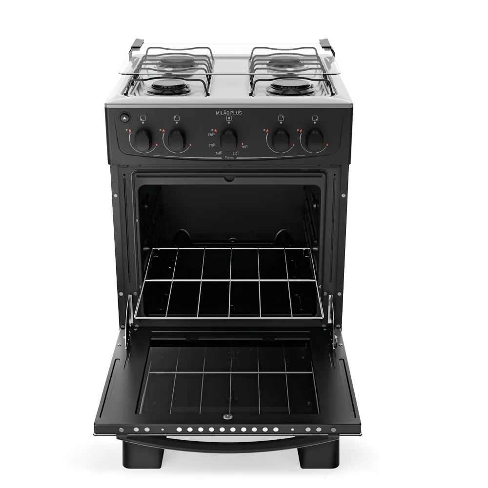 Fogão 4 Bocas Preto Com Mesa Inox Atlas Milão Plus Bivolt - Imagem 2