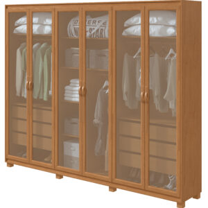 Guarda-Roupa Casal Suavita Lopas em MDF com 6 Portas, LED e Vidro Reflecta